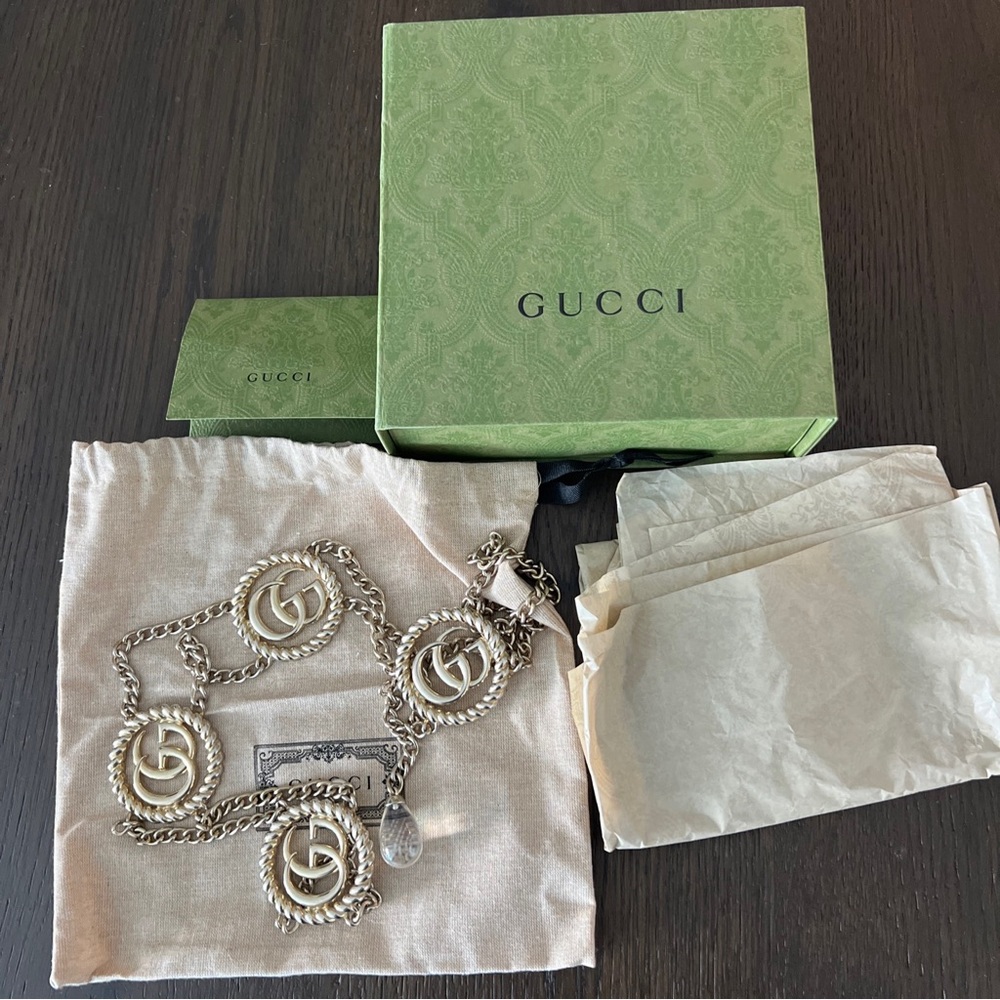RUNWAY Gucci Torchon Double G Gold-tone Brass Waist Chain Belt New without Tags